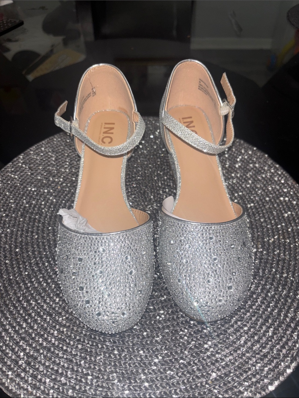 INC International Concepts Girls Silver Glitter Ankle-Strap Dress Shoes